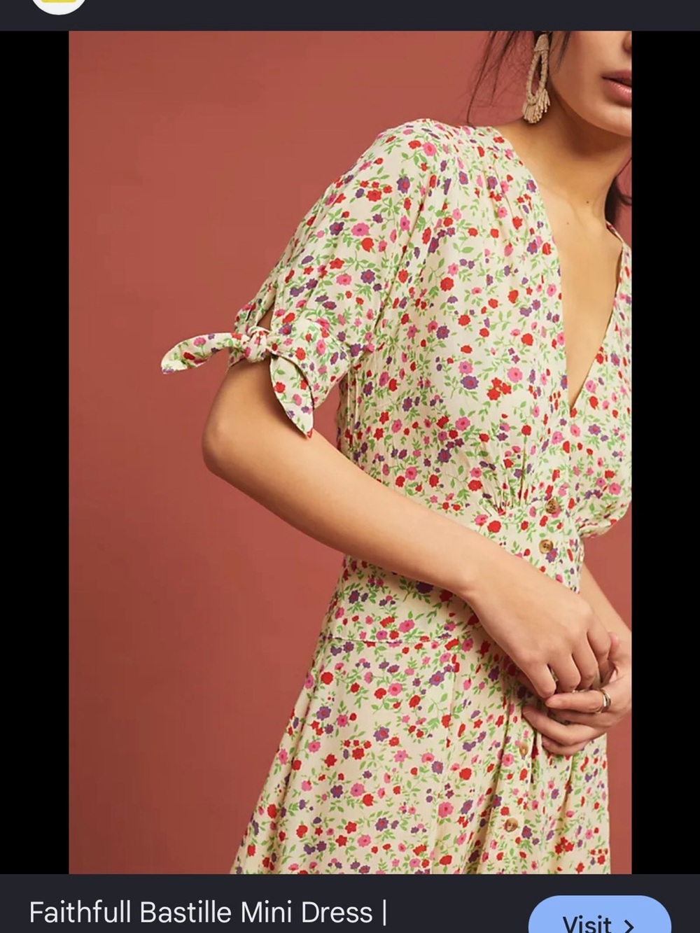 Faithfull the Brand Cream Floral Mini Dress with Pink & Red Blooms